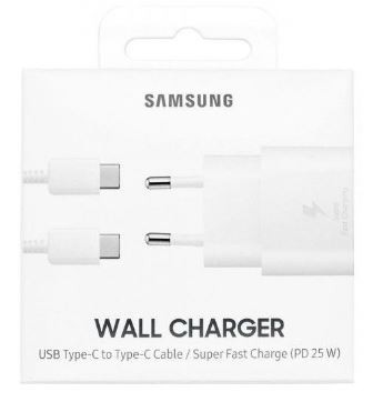 Charger original Samsung Super Fast Charging (Type-C) EP-TA800XWEGWW (25W) white + type-C cable with box