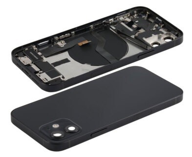 Galinis dangtelis iPhone 12 Black su NFC ir įkrovimo šleifu, mikrofonu originalus (used Grade B)