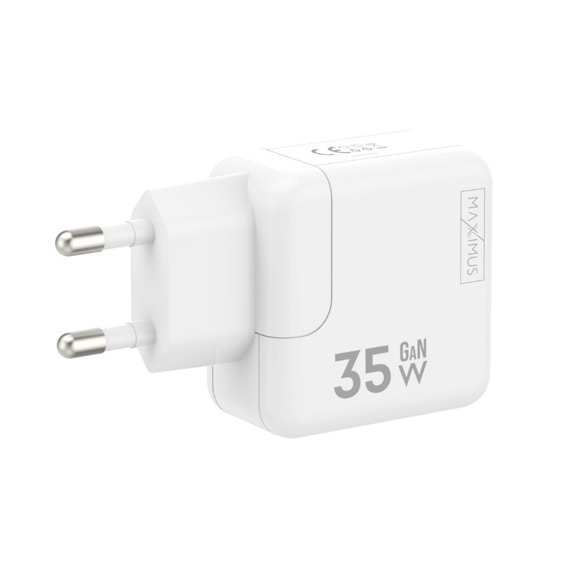 Sieninis įkroviklis MX BURST GaN PD 35W, 2xUSB-C + C/C PD laidas 65W baltas