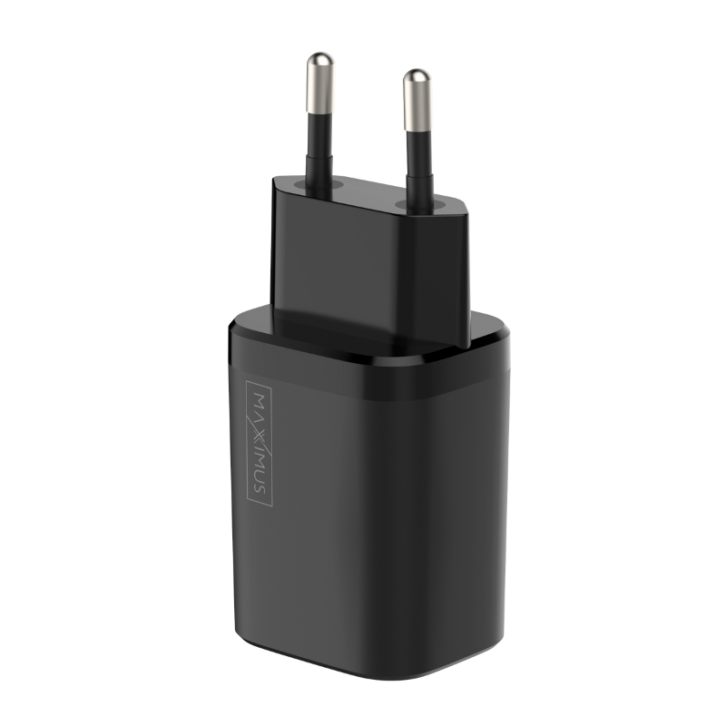 Sieninis įkroviklis MX CARBON 30W PD+QC USB-A+C juodas