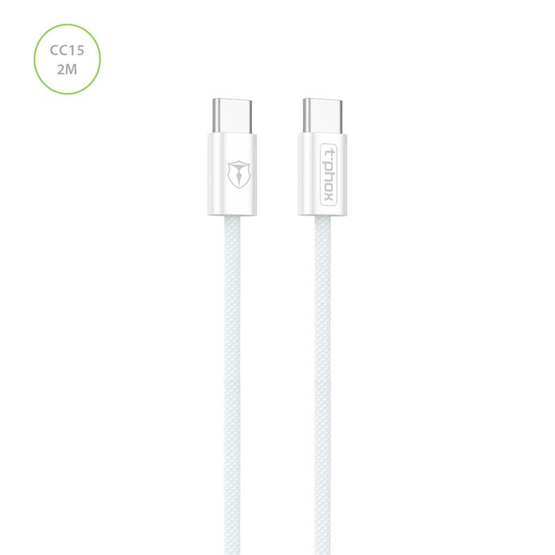 T-PHOX LAIDAS CC15 SERIJOS USB-C/USB-C 60W 3A 2M BALTAS