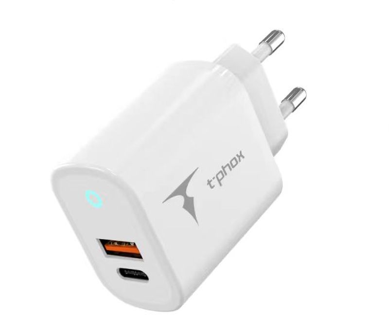 SIENINIS ĮKROVIKLIS T-PHOX GLORY 45W USB/USB-C BALTAS