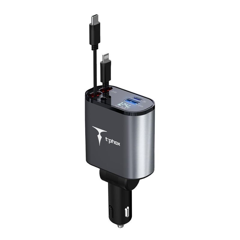 Automobilinis įkroviklis T-PHOX Flexit 4in1 86W, pilkas