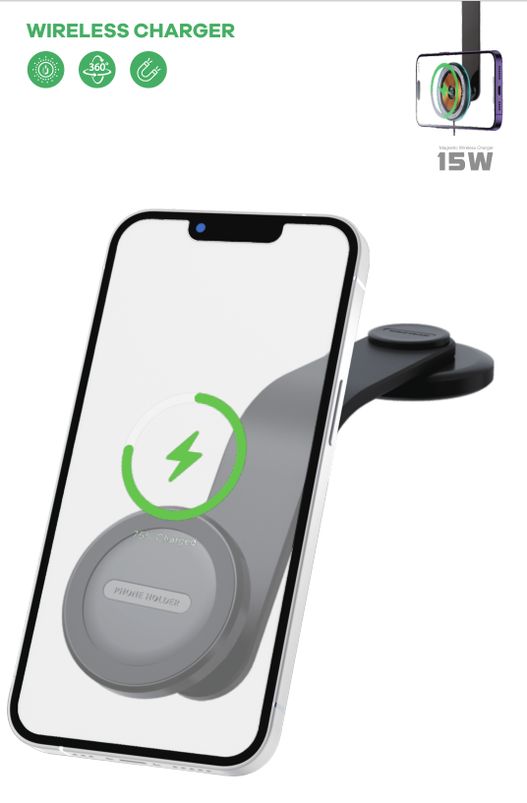 T-PHOX MAG ON 15W MAGNETINIS BELAIDIS AUTOMOBILINIS LAIKIKLIS JUODAS