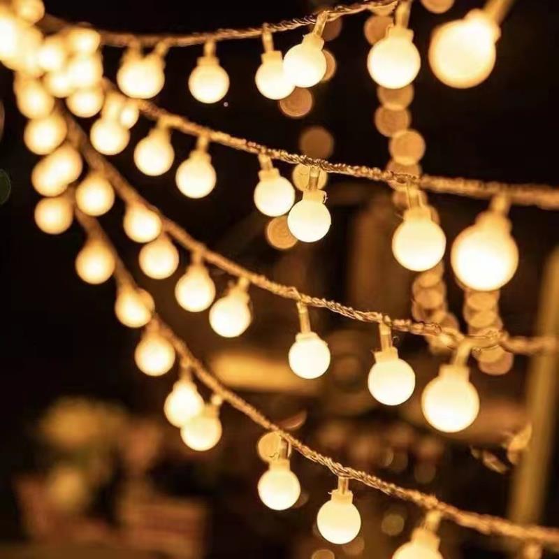 LED girlianda 1,5M (10 LED lempučių) USB balkonui, rutuliukai, šiltai balta