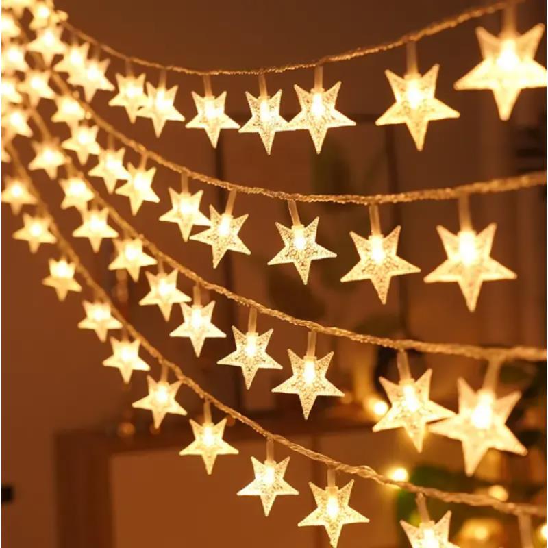 LED girlianda 10M (80 LED lempučių) USB žvaigždės, šiltai balta