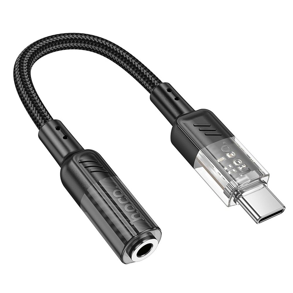 adapteris AUX USB C do Jack 3,5 mm Hoco 0,15 m LS37 transparentny juodas