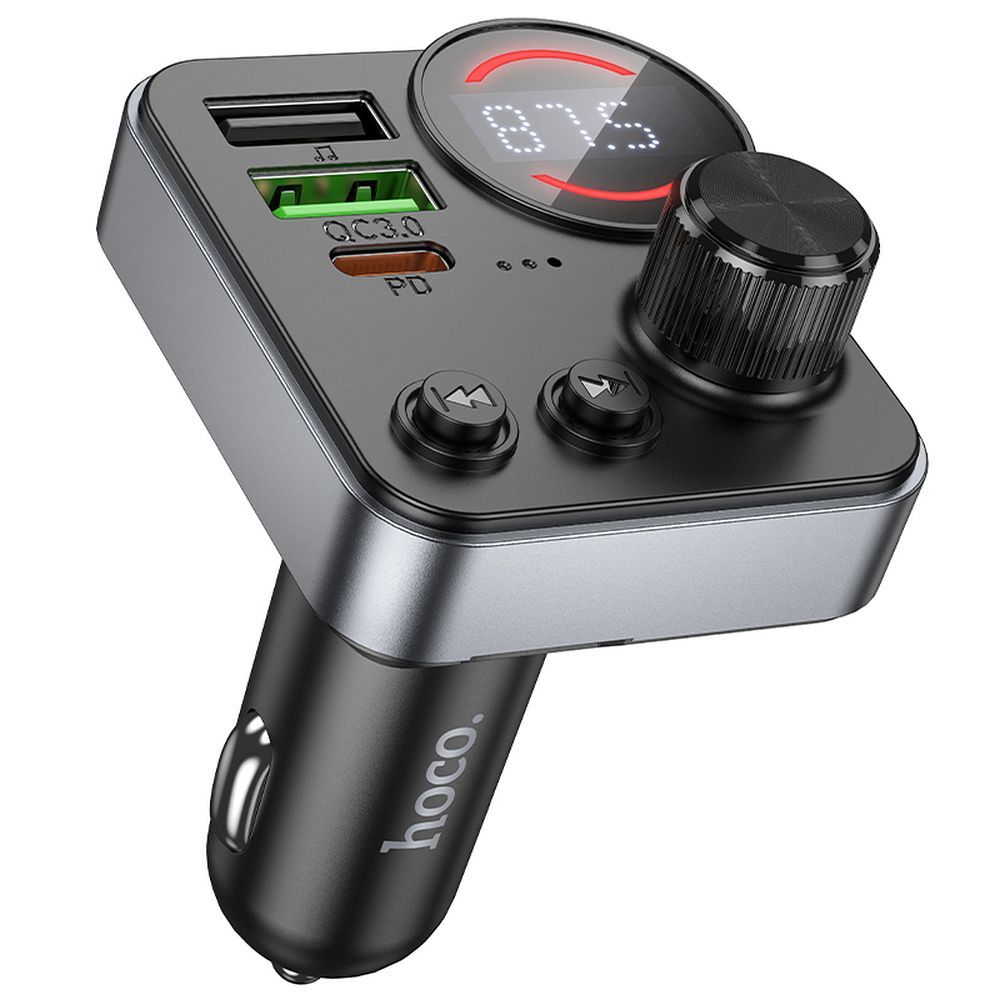 Automobilio bluetooth siųstuvas Hoco 2 x USB A + USB C QC3.0 PD 48W E86 juodas