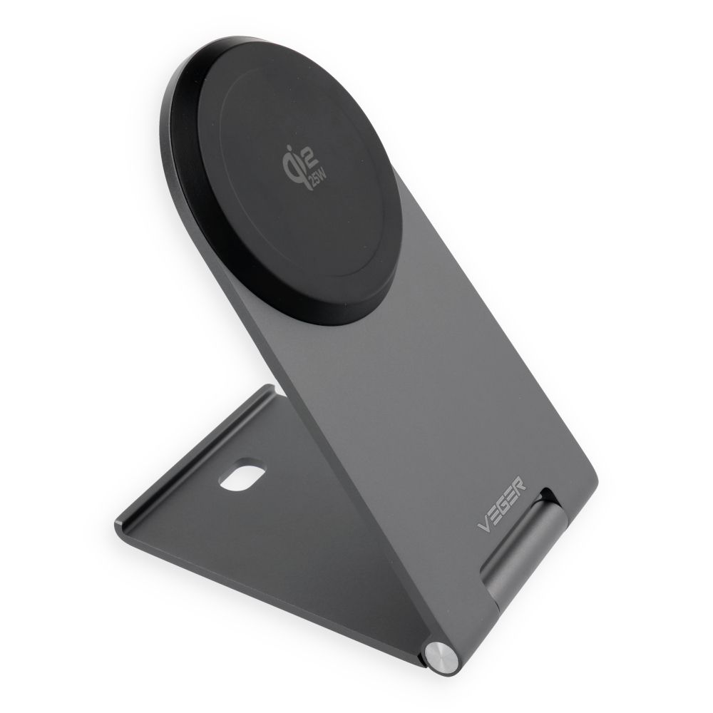 Sulankstomas belaidis įkroviklis „Qi 2.2“, 25 W, „VEGER Q3 Pro“, juodos spalvos