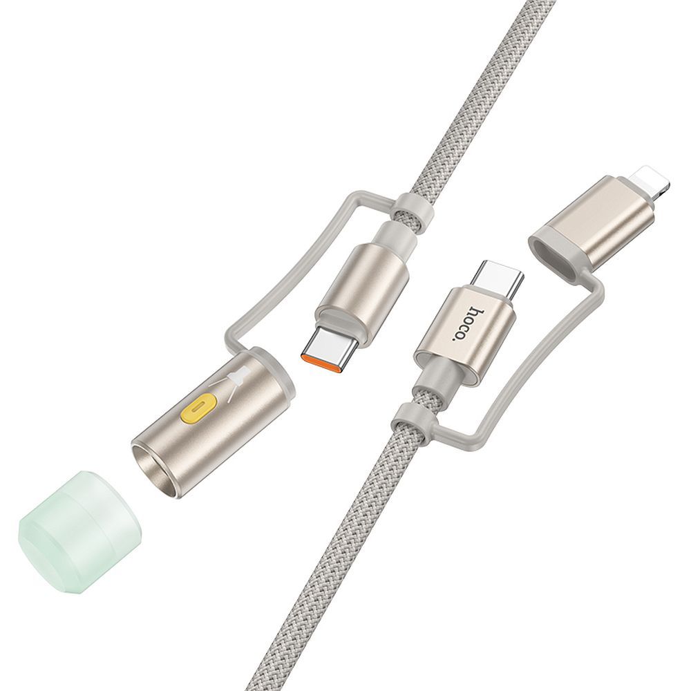 Laidas All-in-one USB C / Lightning į USB C / LED Light Hoco PD 3A 60W 1,2 m U138 pilkas