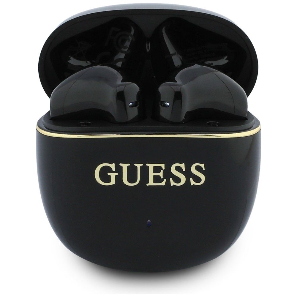 Belaidės TWS ausinės Guess Glossy Gold Line Classic, juodos