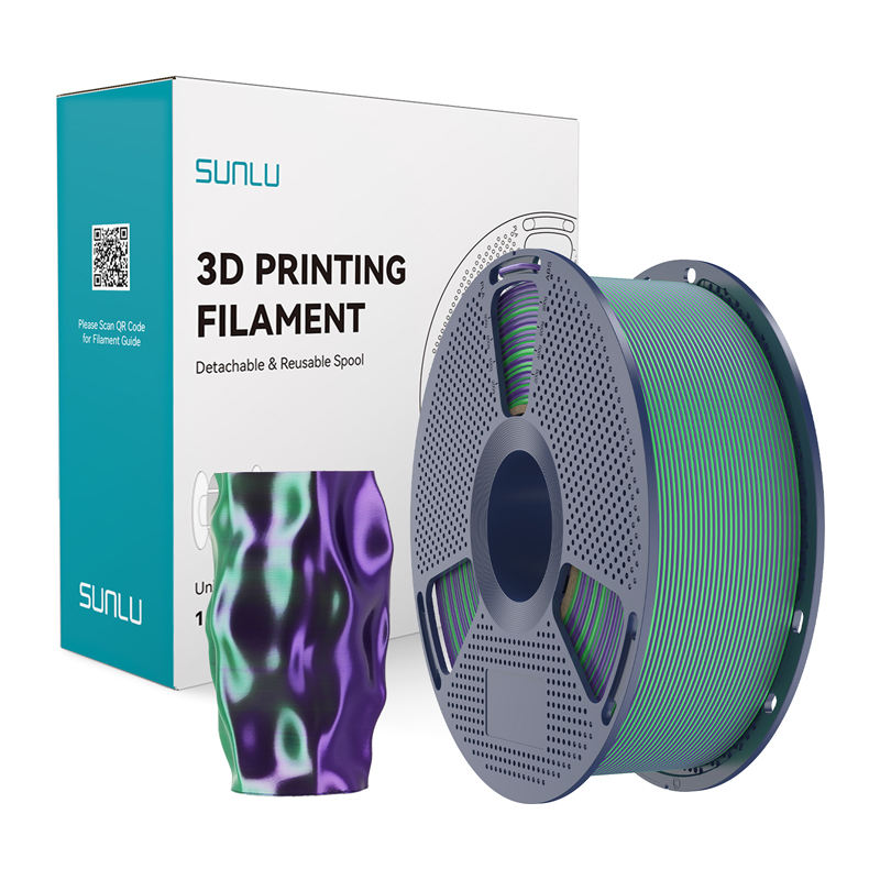 Sunlu PLA+ Silk dviejų spalvų filamentas (žalias ir violetinis)
