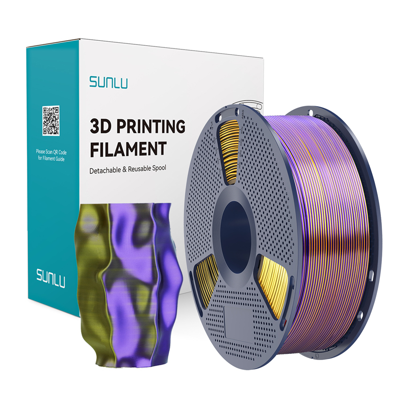 Sunlu PLA+ Silk trijų spalvų filamentas (juodas, auksinis ir violetinis)