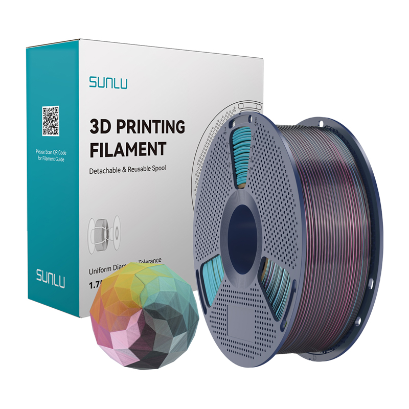 Sunlu PLA+ Silk keturių spalvų filamentas (raudonas-geltonas-žalias-juodas)