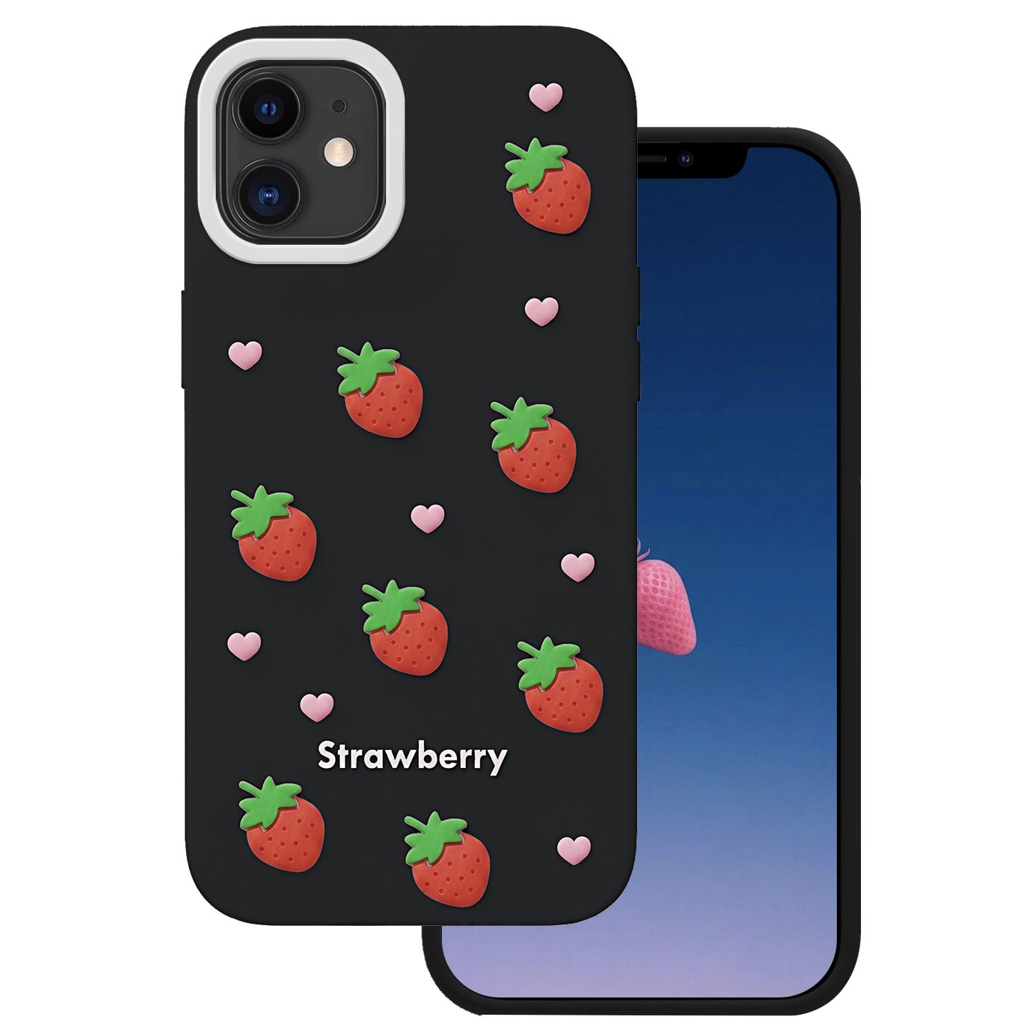 Braškių dėklas, skirtas iPhone 11, juodas