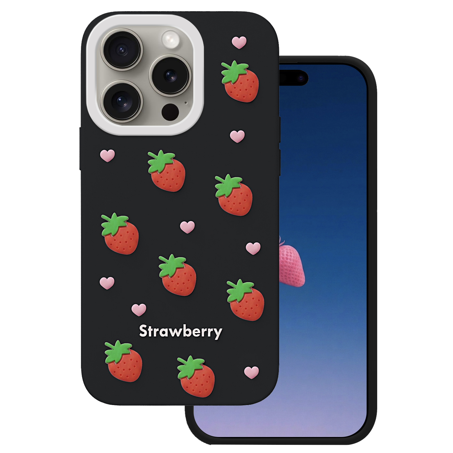 Braškių dėklas, skirtas iPhone 14 Pro / 15 Pro 6,1", juodas