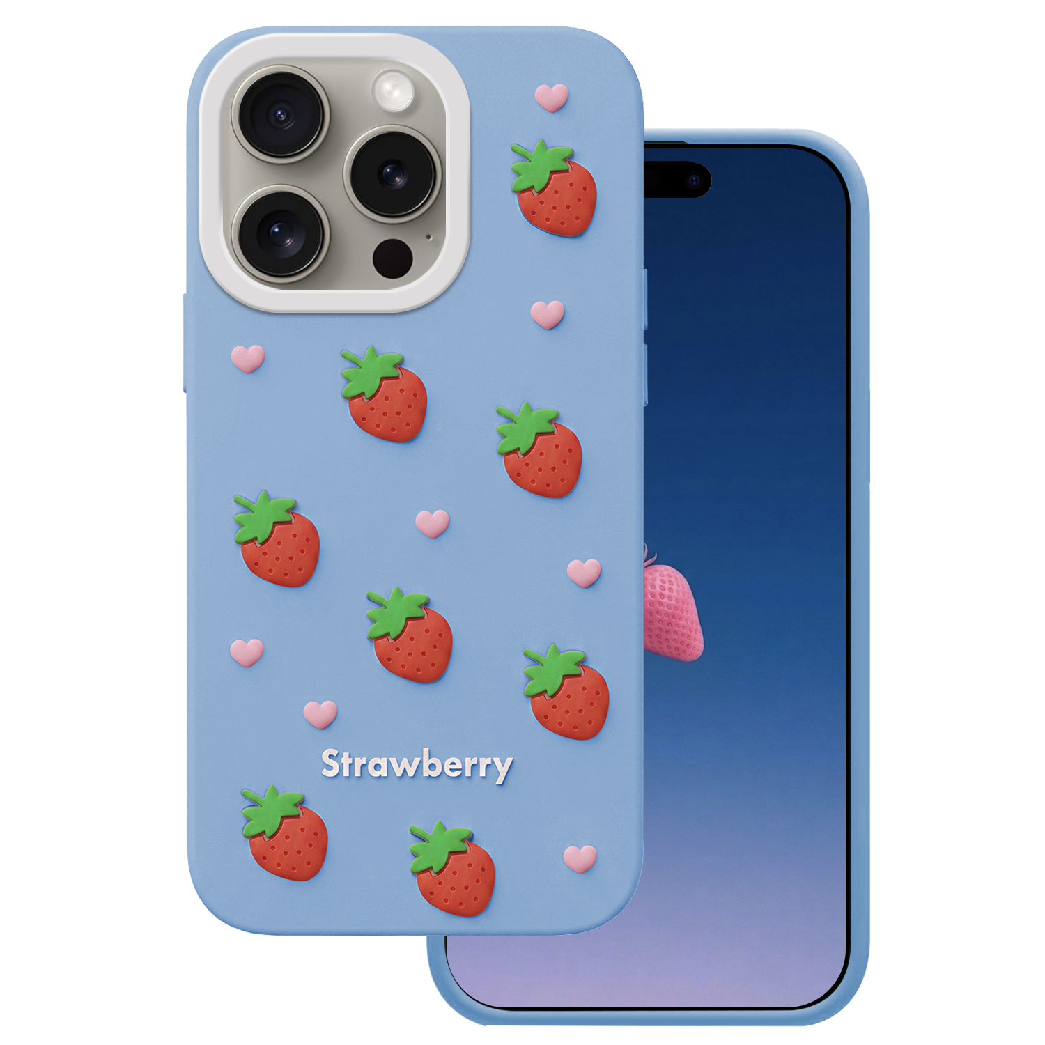 Braškių dėklas, skirtas iPhone 14 Pro / 15 Pro 6,1", mėlynas