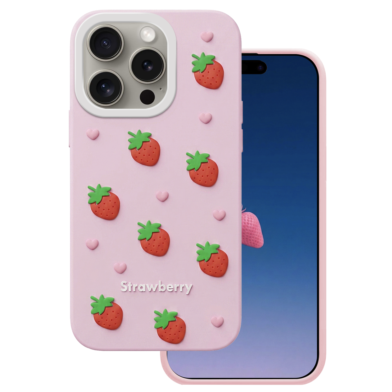 Braškių dėklas, skirtas iPhone 14 Pro / 15 Pro 6,1", rožinis