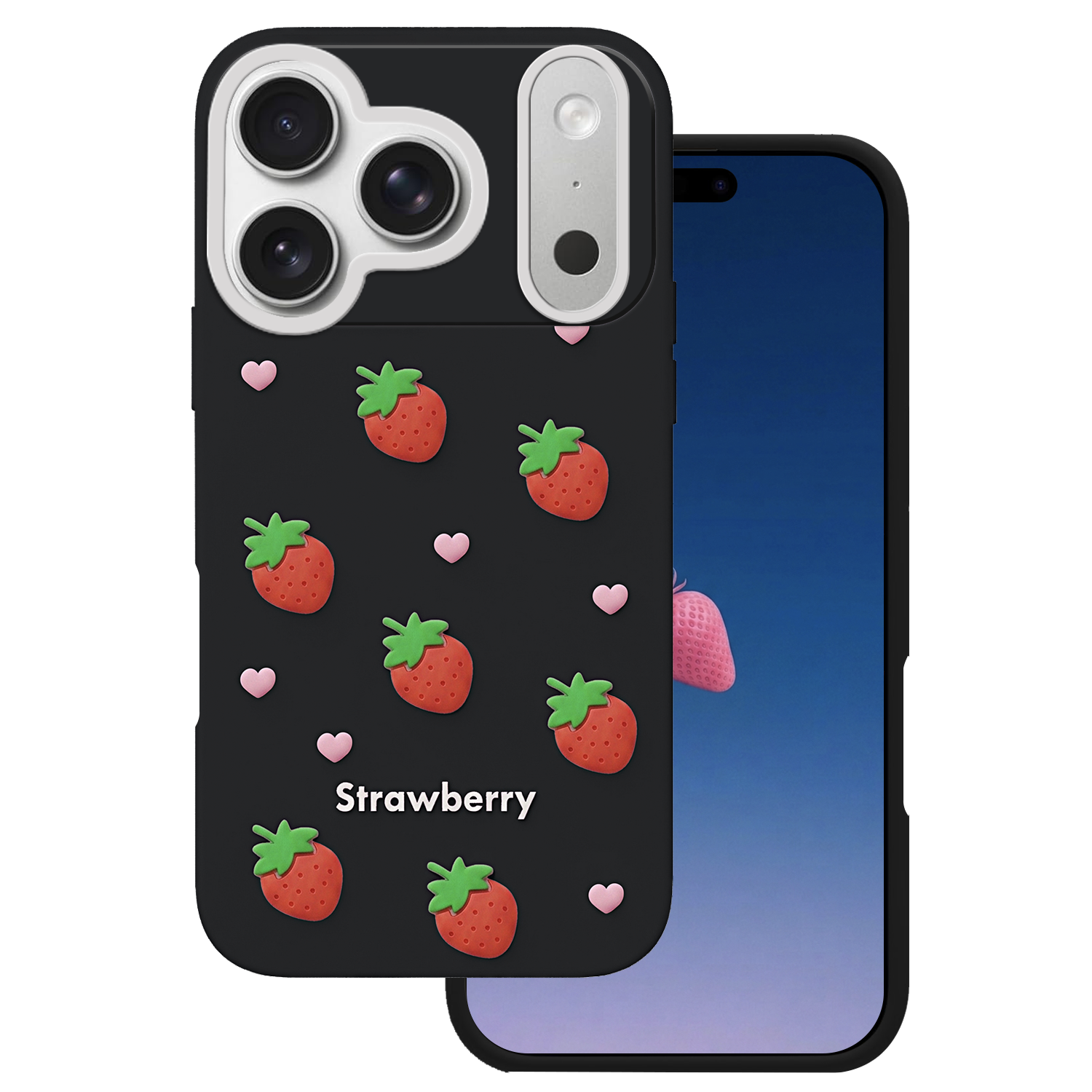 Braškių dėklas, skirtas iPhone 17 Pro / 18 Pro 6,3'', juodas