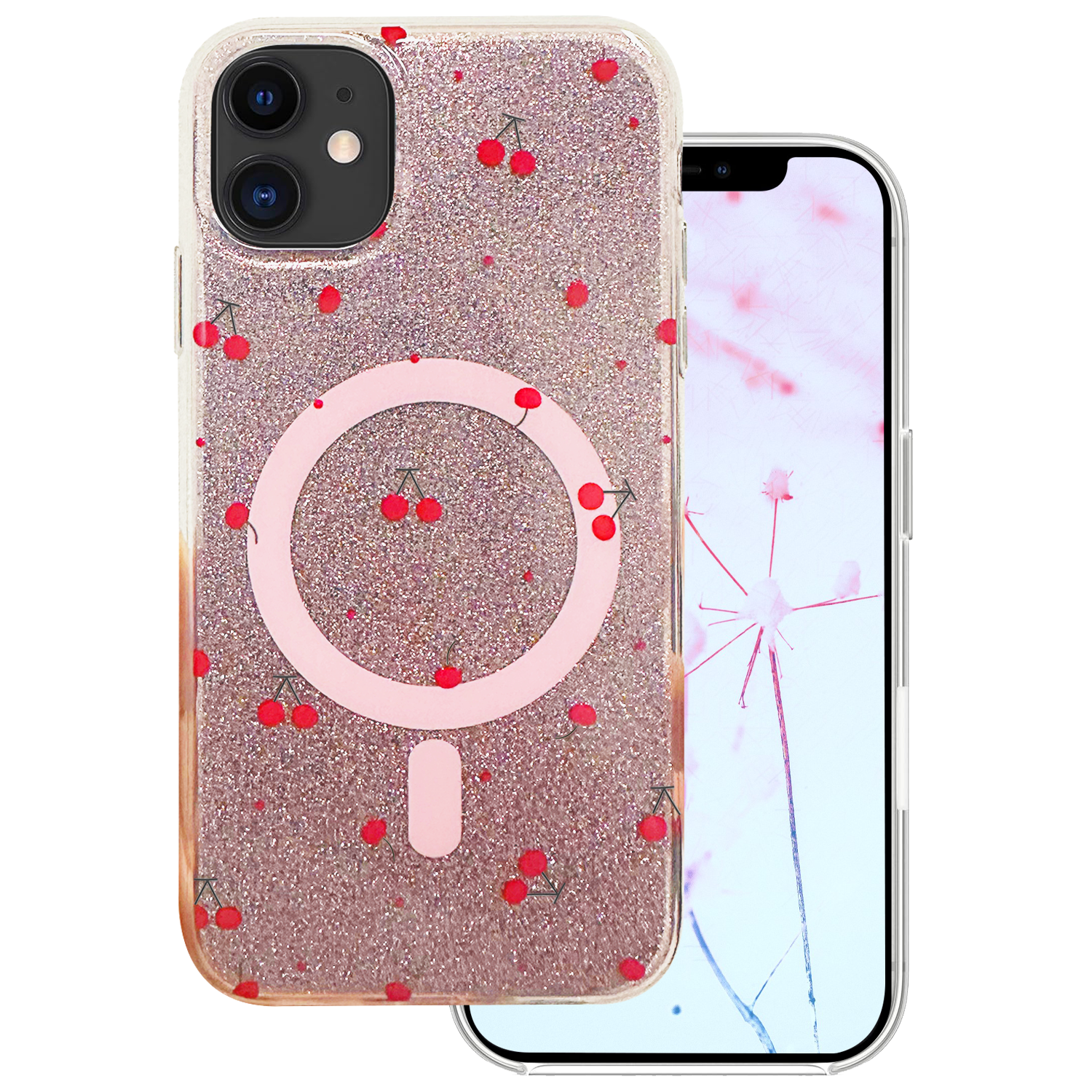 Cherry Mag dėklas skirtas iPhone 11 su blizgučiais