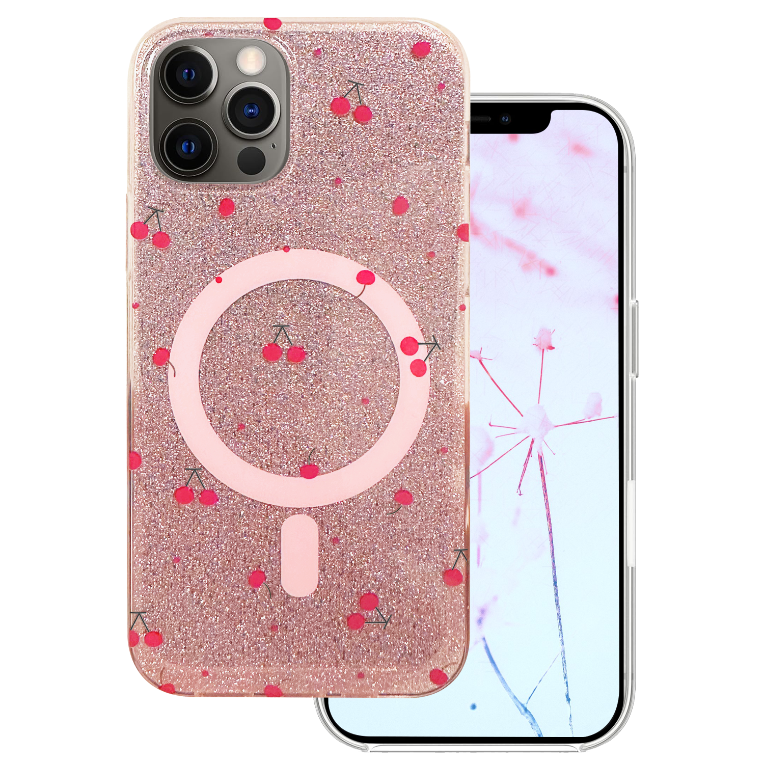 Cherry Mag dėklas skirtas iPhone 12 / 12 Pro 6,1" su blizgučiais