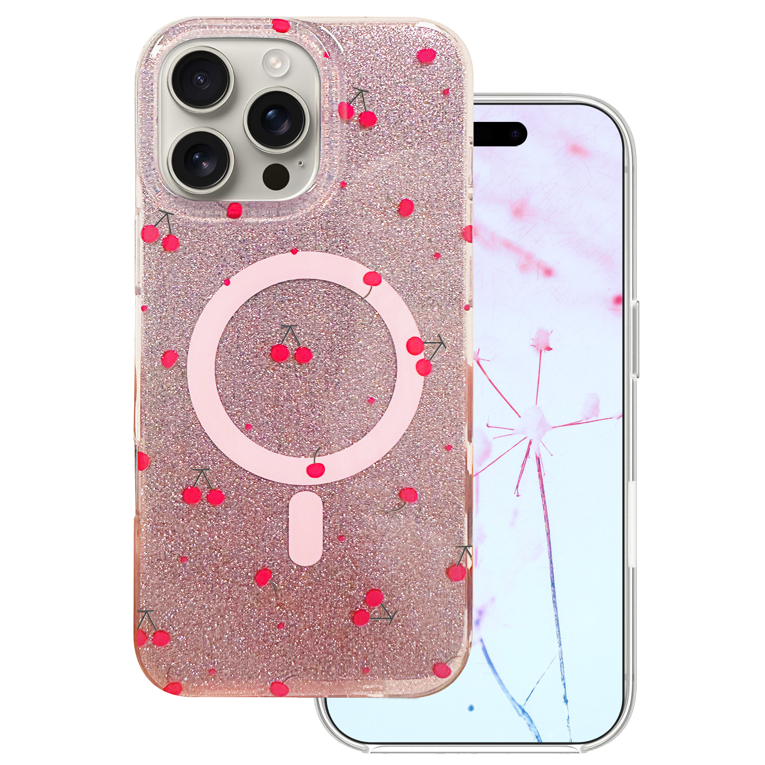 Cherry Mag dėklas skirtas iPhone 16 Pro Max 6,9" su blizgučiais