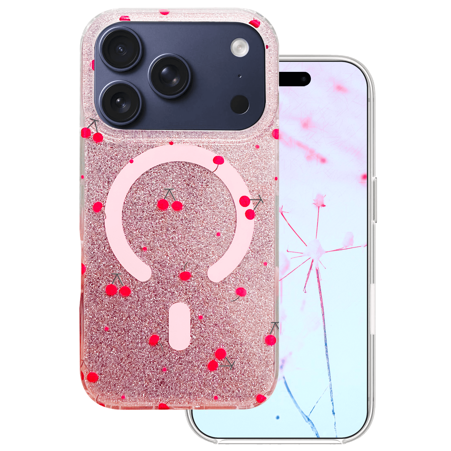 Cherry Mag dėklas skirtas iPhone 17 Pro / 18 Pro 6,3'' su blizgučiais
