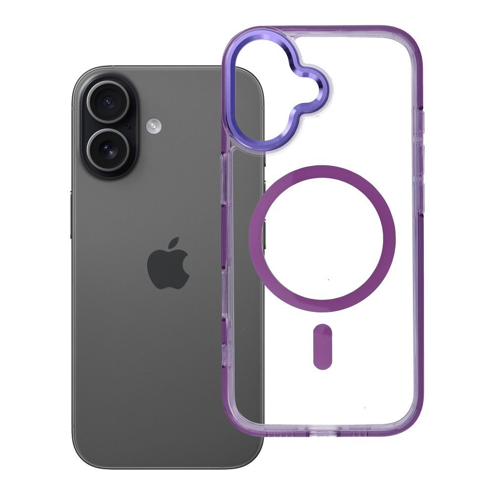Su MagSafe suderinamas Frame Clear Hybrid Mag Cover dėklas iPhone 17, violetinis