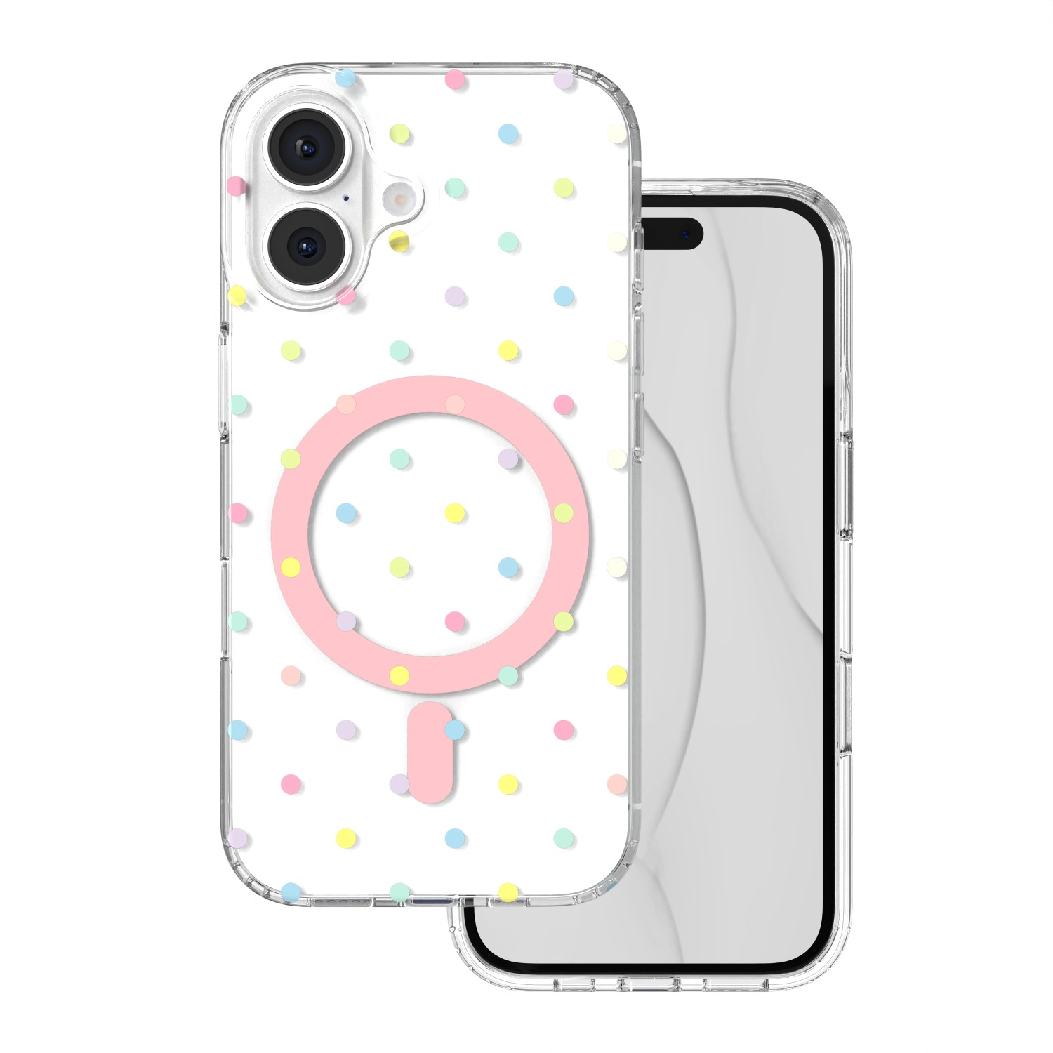 Bubble Dots Mag dėklas, skirtas iphone 16 6,1", baltas