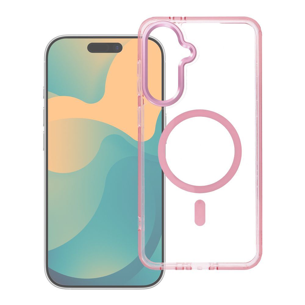 Dėklas Samsung A27 Frame Clear Hybrid Mag Cover, suderinamas su MagSafe, pudros rožinis