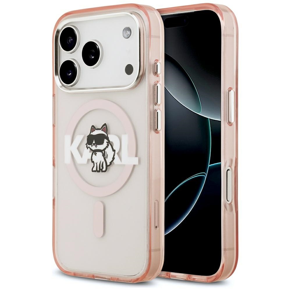KARL LAGERFELD dėklas telefonui IPHONE 17 Pro, suderinamas su magnetiniu MagSafe (KLHMP17LHGCHGKBP, IML Choupette Sketch Logo) rožinis