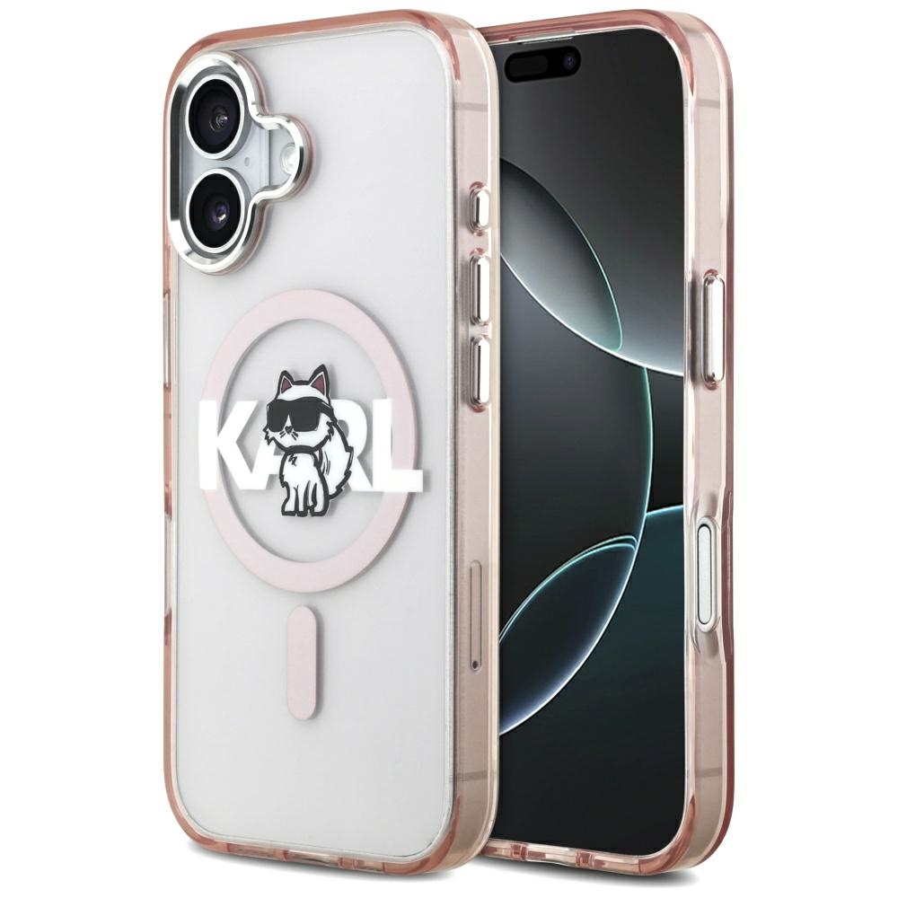 KARL LAGERFELD dėklas telefonui IPHONE 17 su MagSafe suderintas (IML Choupette eskizo logotipu) - rožinis