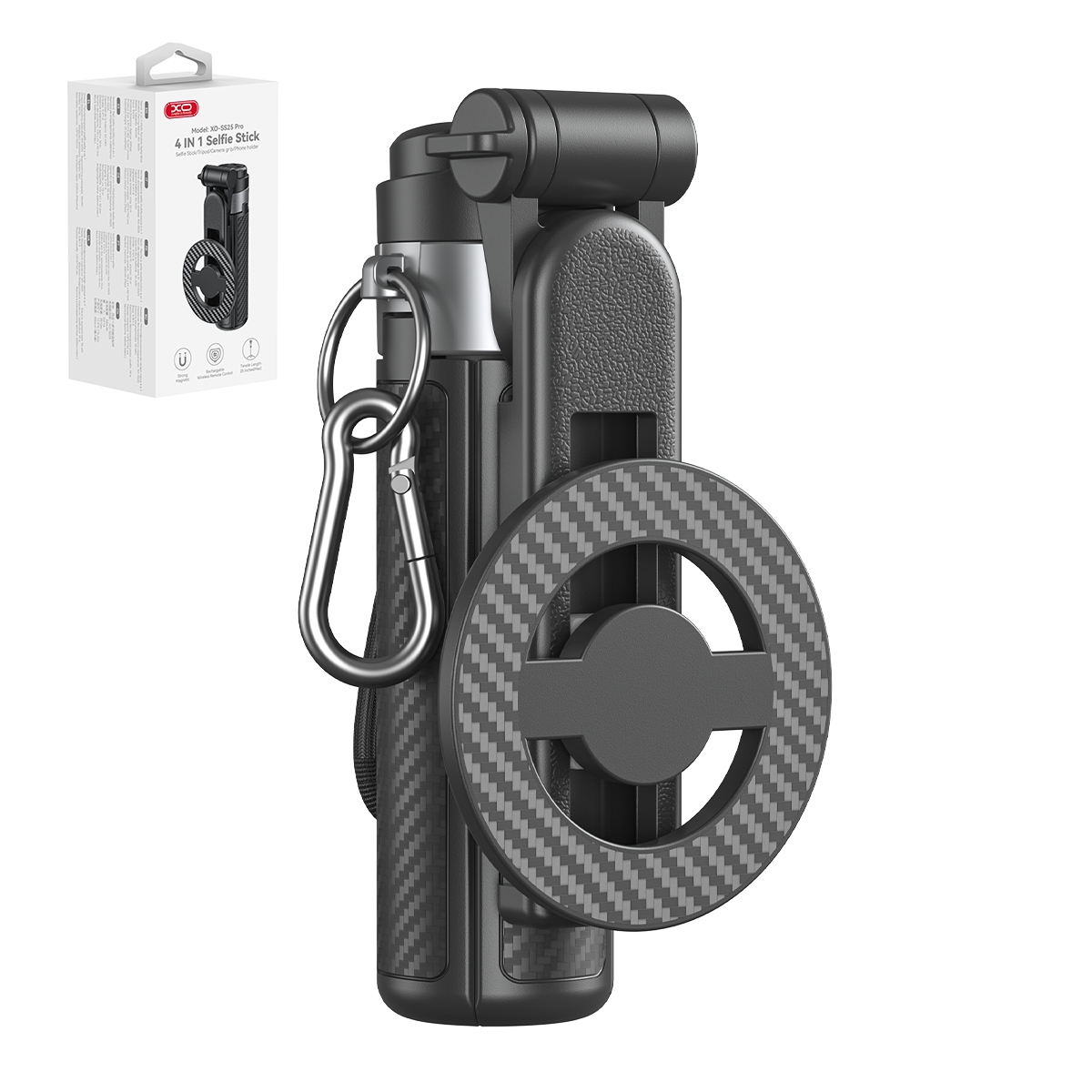 Bluetooth-монопод для селфи XO SS25 со штативом, черный, магнитный, для MagSafe, 64cm