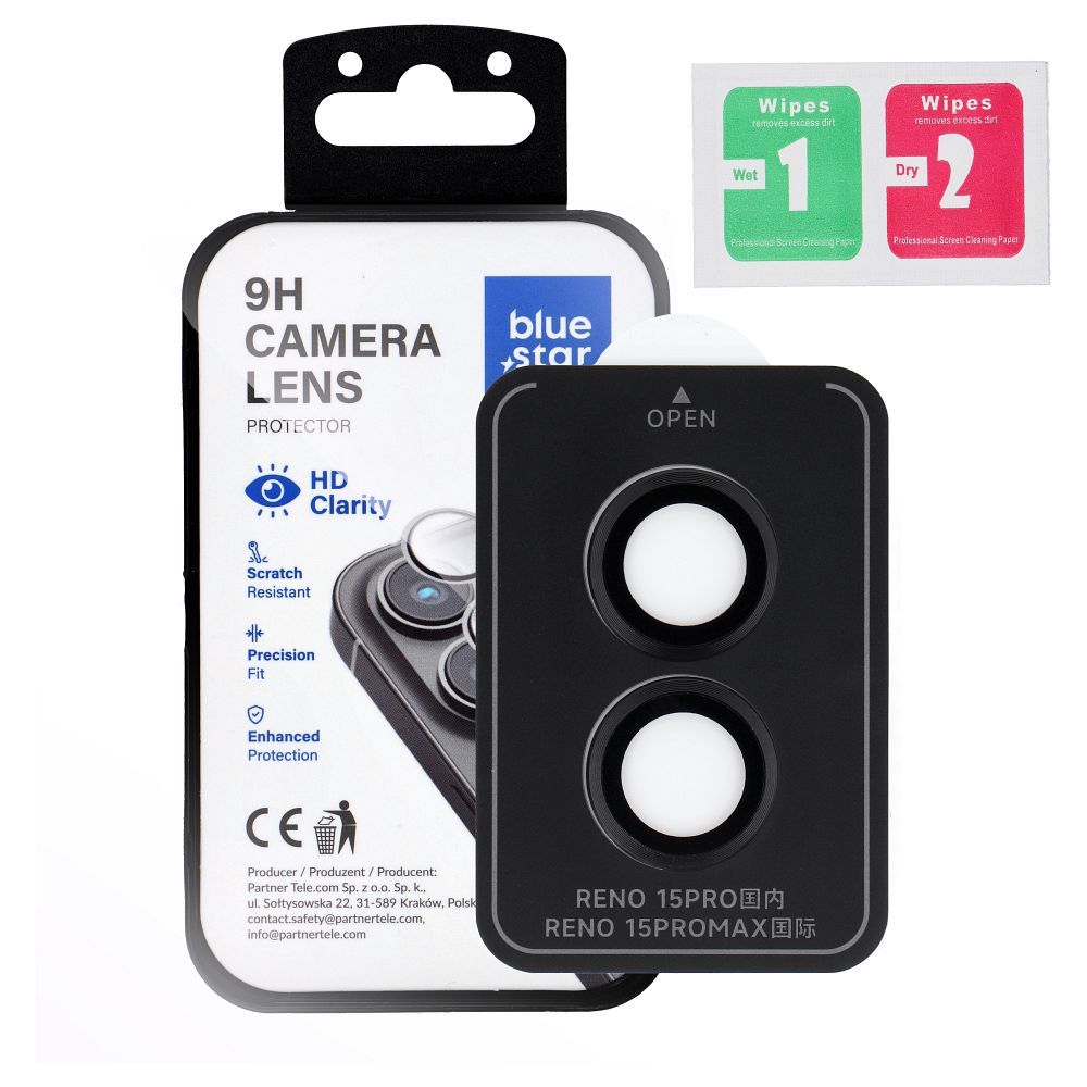 Camera Lens Protector BLUE STAR Easy Install for OPPO Reno 15 black