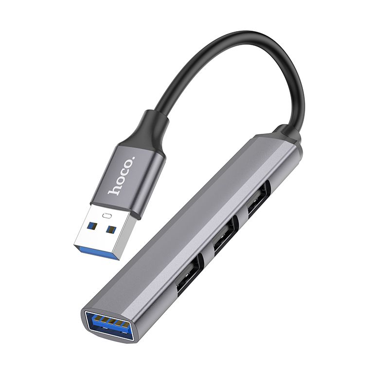 USB šakotuvas Hoco HB26 4-in-1 adapter USB-A to 1xUSB3.0 + 3xUSB2.0 pilkas
