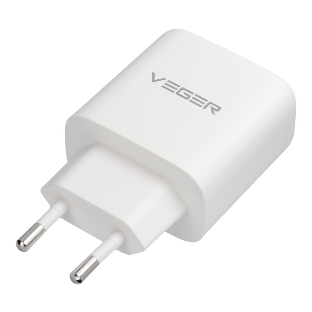 Telefono įkroviklis „VEGER“ USB-A + C tipo, PD, QC3.0, 3,25 A, 65 W + kabelis USB-C į USB-C TR67, baltas