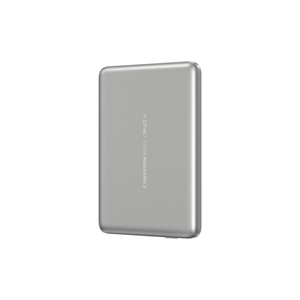 X-ONE Razor 2 Magcharge Ultraslim išorinė baterija (7,6mm), suderinama su MagSafe, 5000mAh, sidabrinė