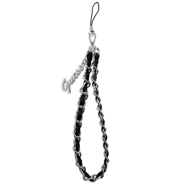 Guess pakabukas GUSTSASSK telefono dirželis juodas Chain Metal Logo Charm