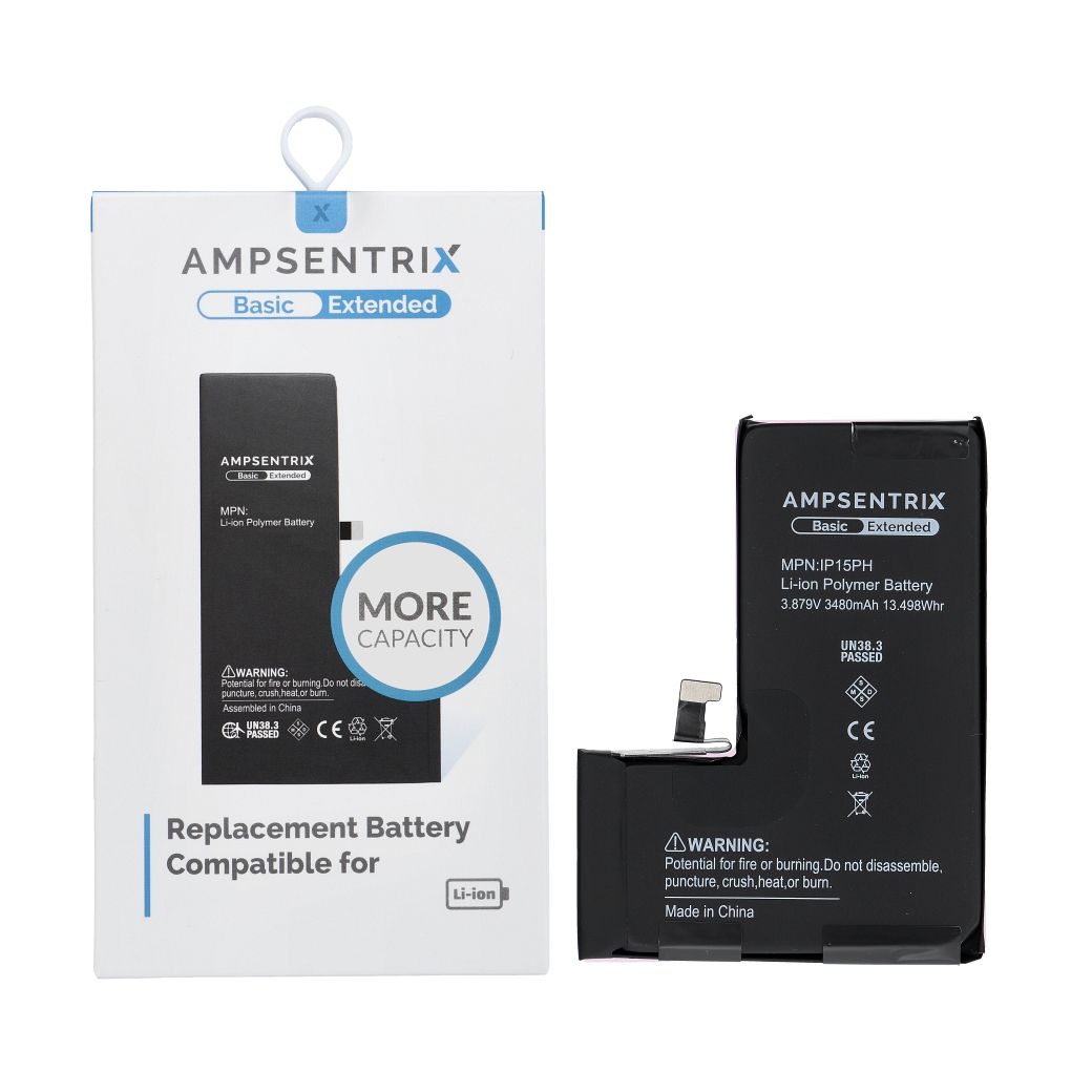 AmpSentrix Basic baterija, skirta iPhone 15 PRO (didelė talpa 3480 mAh)