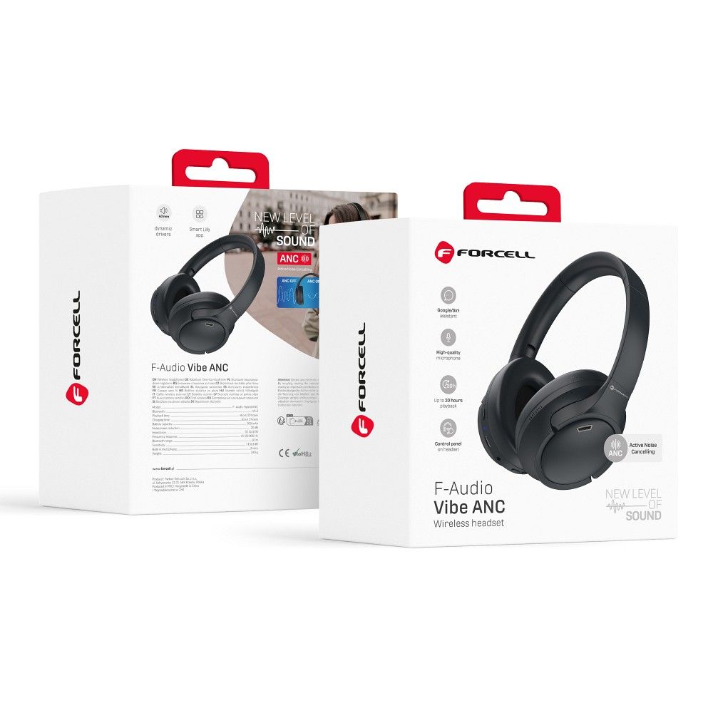 Belaidės ausinės ant ausų Forcell F-Audio TWS Vibe ANC + TUYA APP juodos