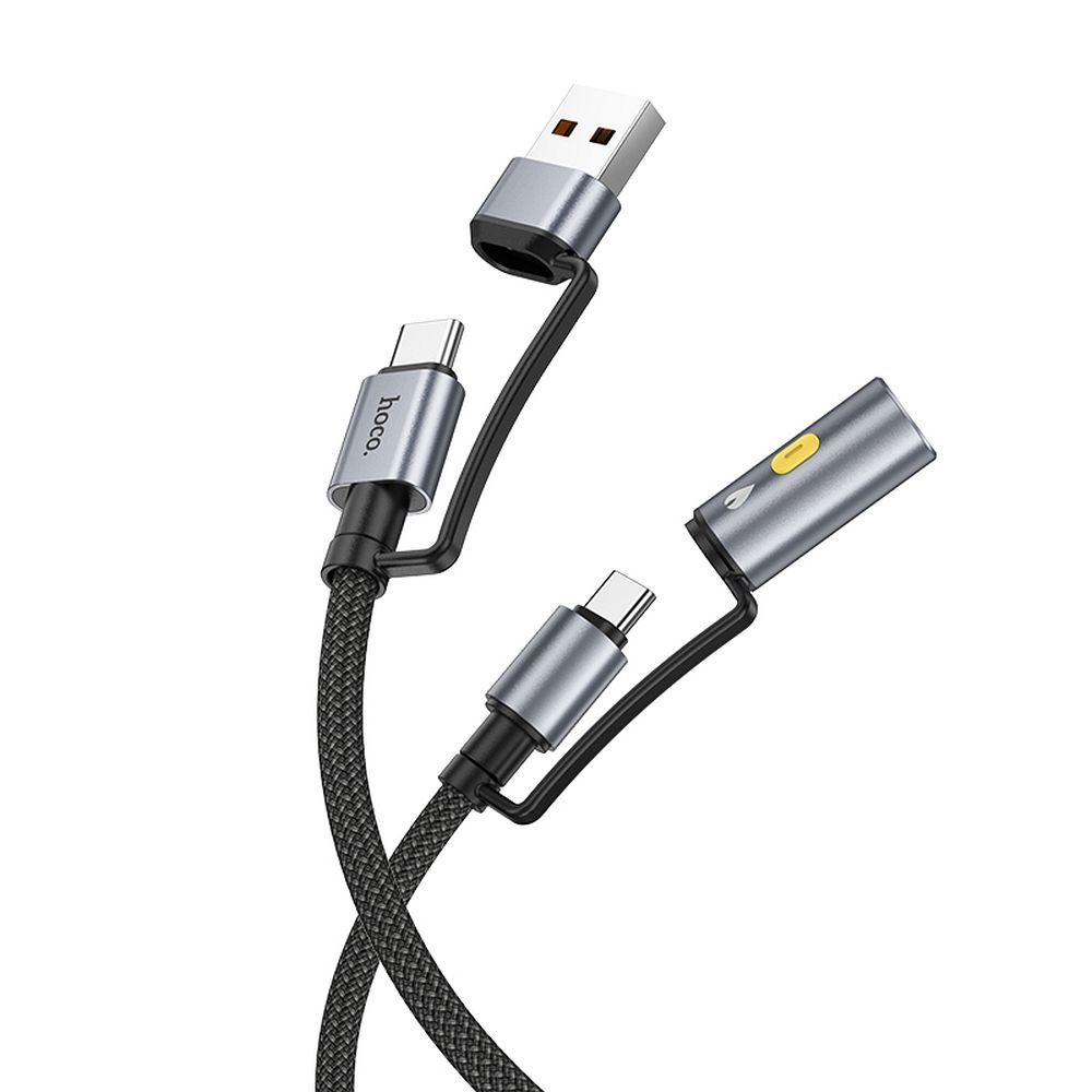 Laidas All-in-one USB A / USB C į USB C / Automobilinė cigarečių degiklė Hoco 3A 60W 1,2 m U138 juodas