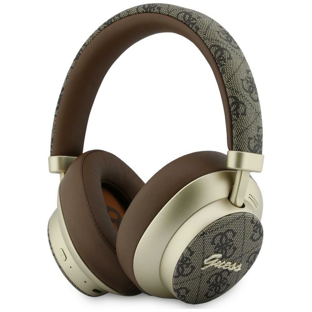 Belaidės ausinės Guess ENC 4G Gold Script Metal, rudos