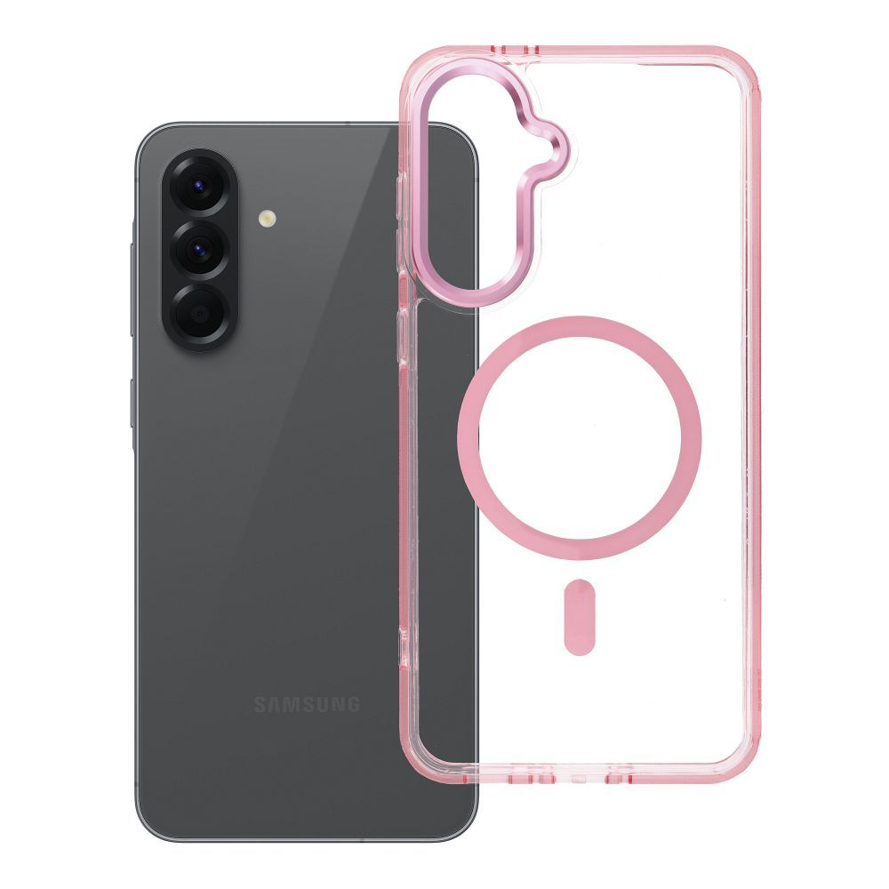 Dėklas Samsung A56 Frame Clear Hybrid Mag Cover suderinamas su MagSafe pudrinė rožinė