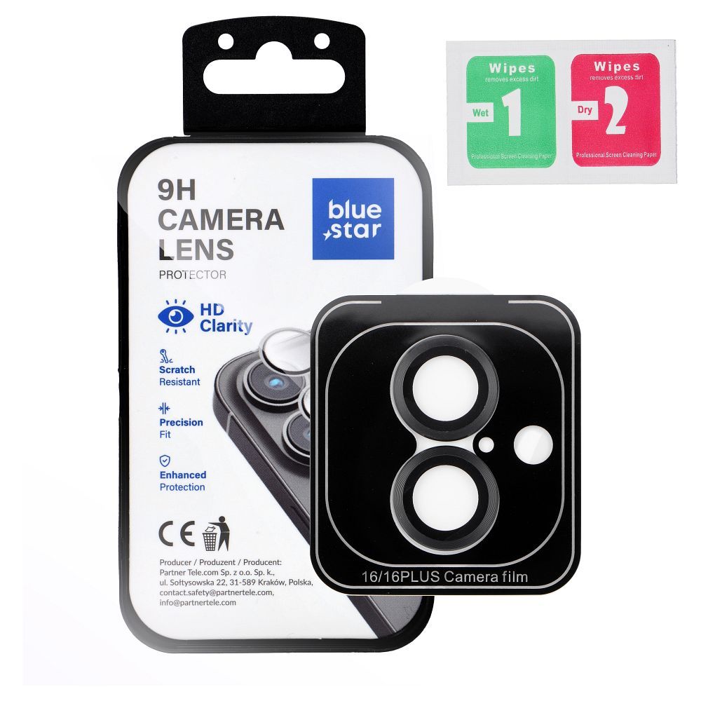 Защита объектива камеры BLUE STAR Easy Install IPHONE 16 / 16 PLUS черный