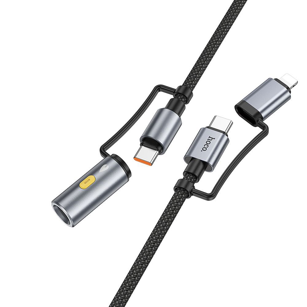 Laidas All-in-one USB C / Lightning į USB C / Automobilinė cigarečių degiklė Hoco PD 3A 60W 1,2 m U138 pilkas