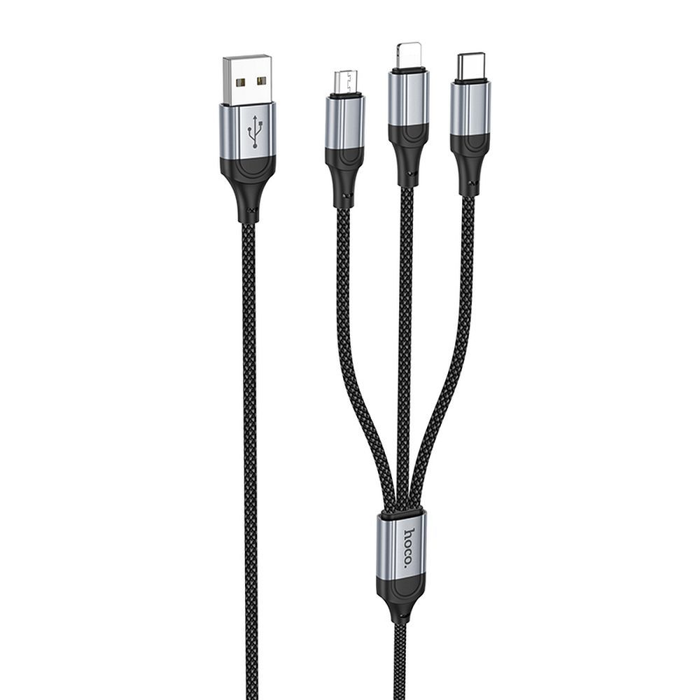 USB kabelis Hoco (X102) 3in1 lightning+microUSB+USB-C juodas 1m