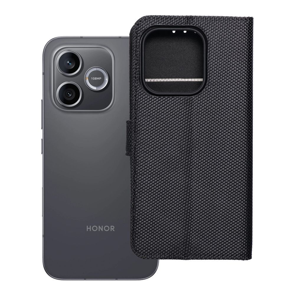 Atverčiamas 4Card RFID dėklas Honor 600 LITE su apsauga nuo vagysčių, iš technologinio audinio, juodas
