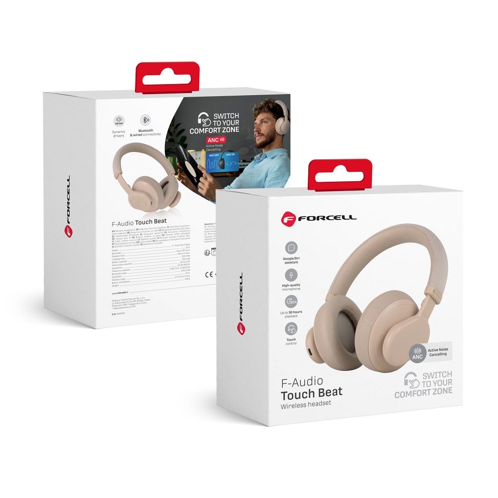 FORCELL F-AUDIO Touch Beat belaidės ausinės bluetooth ANC smėlinės