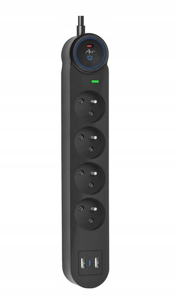 Удлинитель 4 розетки + 2 x USB A + USB C Art FU810 1,5 м черный