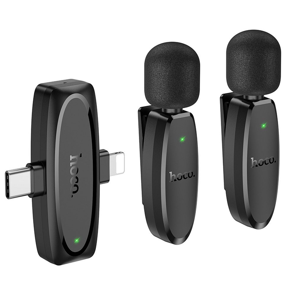 Hoco L15 belaidis atlapo mikrofonas Lightning / USB-C, 2 vnt., juodas